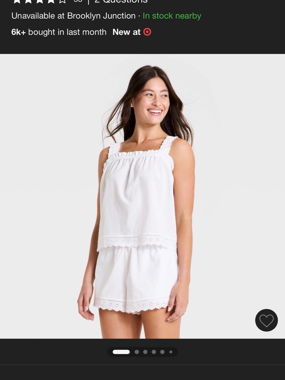 Target White Cotton Lace-Trim Sleep Tank & Short Set